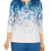 Best reviews of 😍 Alfred Dunner Petite Floral Park Split Neck 3/4 Sleeve Ombré Leaf Print Top 🎉