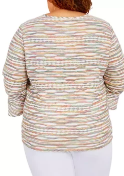 Best Sale 🥰 Alfred Dunner Plus Size Copper Canyon Split Neck Three-Quarter Bell Sleeve Top 🎉 -Alfred Dunner Sales Belk 1026