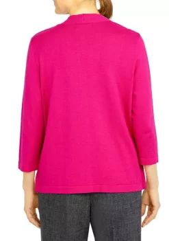 Hot Sale 🥰 Alfred Dunner Petite Empire State 3/4 Sleeve Sweater With Removable Necklace ⭐ -Alfred Dunner Sales Belk 1030