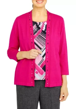 Hot Sale 🥰 Alfred Dunner Petite Empire State 3/4 Sleeve Sweater With Removable Necklace ⭐ -Alfred Dunner Sales Belk 1032