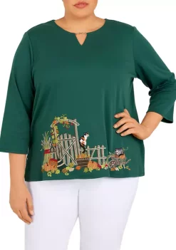 Wholesale ⌛ Alfred Dunner Plus Size Classics Garden Gate Border Top 😀 -Alfred Dunner Sales Belk 1035