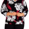 Deals 😉 Alfred Dunner Plus Size Empire State Flower Split Neck 3/4 Sleeve Sweater ⌛