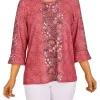 Flash Sale 🌟 Alfred Dunner Petite Sorrento Floral Texture Lace Trim Top 👏