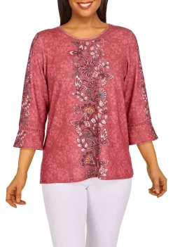 Flash Sale 🌟 Alfred Dunner Petite Sorrento Floral Texture Lace Trim Top 👏