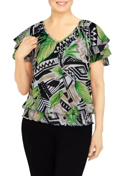 Discount ⭐ Alfred Dunner Second Nature Geometric Tropical Knit Top 🥰