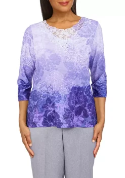 Buy 👍 Alfred Dunner 👩 Women's Tivoli Gardens Medallion Ombré Print Knit Top ❤️ -Alfred Dunner Sales Belk 1053