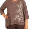 Best reviews of 🛒 Alfred Dunner Plus Size Sorrento Asymmetric Floral Embroidered Ribbed Top 🥰 -Alfred Dunner Sales Belk 107