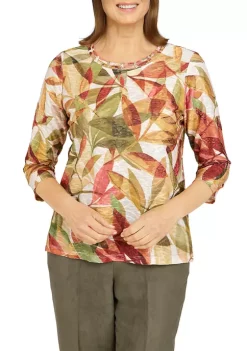Best deal βοΈ Alfred Dunner π© Women's Textured Leaf Print Top π