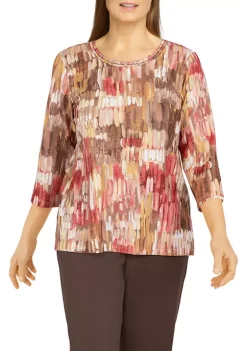 Best deal 💯 Alfred Dunner Petite Sorrento Shimmer Brushstroke Print Top 😍