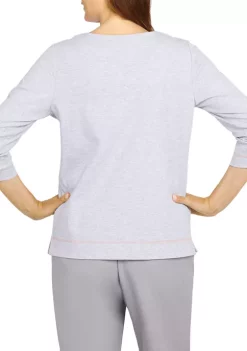 Flash Sale 🎉 Alfred Dunner 👩 Women's Shenandoah Valley Crew Neck 3/4 Sleeve Heather Knit Top 🎉 -Alfred Dunner Sales Belk 1110