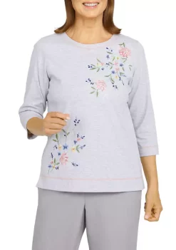 Flash Sale 🎉 Alfred Dunner 👩 Women's Shenandoah Valley Crew Neck 3/4 Sleeve Heather Knit Top 🎉 -Alfred Dunner Sales Belk 1111