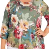 Deals 🥰 Alfred Dunner Plus Size Copper Canyon Asymmetrical Hem Three-Quarter Sleeve Floral Print Top 👏 -Alfred Dunner Sales Belk 1116