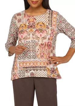 Flash Sale 🔥 Alfred Dunner Petite Sorrento Shimmer Baroque Patchwork Print Top 🤩