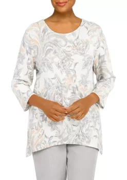 Best reviews of 💯 Alfred Dunner Plus Size Stonehenge Sharkbite Hem Crew Neck Top With Removable Necklace 🥰 -Alfred Dunner Sales Belk 1130