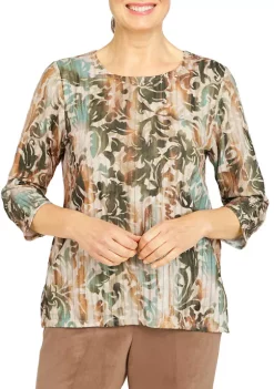 Outlet 🤩 Alfred Dunner 👩 Women's Abstract Scroll Print Top 🛒 -Alfred Dunner Sales Belk 1139