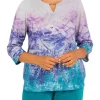 Best Pirce 👏 Alfred Dunner 👩 Women's Split Neck 3/4 Sleeve Scenic Print Top ✔️ -Alfred Dunner Sales Belk 1140