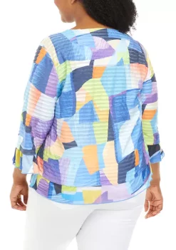Flash Sale 🛒 Alfred Dunner Plus Size Color Block Print Top 🌟 -Alfred Dunner Sales Belk 1150