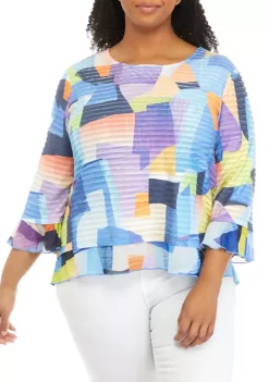 Flash Sale 🛒 Alfred Dunner Plus Size Color Block Print Top 🌟 -Alfred Dunner Sales Belk 1152