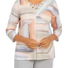 Promo 💯 Alfred Dunner Plus Size Stonehenge Lace Crewneck 3/4 Sleeves Stripe Print Top 🧨 -Alfred Dunner Sales Belk 1153