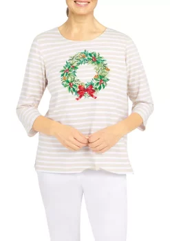 Cheapest ⭐ Alfred Dunner 👩 Women's Wreath Stripe Top 👏 -Alfred Dunner Sales Belk 1159