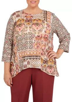 Cheapest 🔥 Alfred Dunner Plus Size Sorrento Shimmer Baroque Patchwork Print Top 🥰