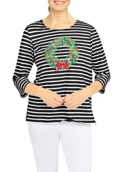 Cheapest ⭐ Alfred Dunner 👩 Women's Wreath Stripe Top 👏 -Alfred Dunner Sales Belk 1160