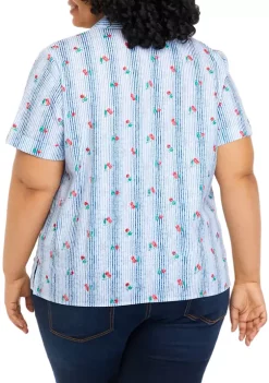 Coupon 🌟 Alfred Dunner Plus Size American Dream Cherry Stripe Button Up 👕 Shirt 🧨 -Alfred Dunner Sales Belk 1173