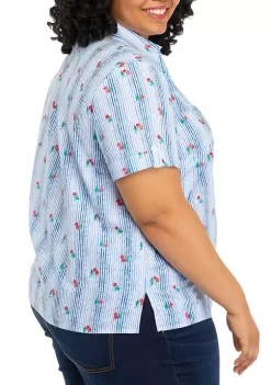 Coupon 🌟 Alfred Dunner Plus Size American Dream Cherry Stripe Button Up 👕 Shirt 🧨 -Alfred Dunner Sales Belk 1174