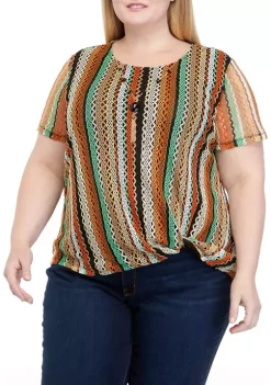 Flash Sale 🔔 Alfred Dunner Plus Size Vertical Stripe Textured Knit Top ⌛ -Alfred Dunner Sales Belk 1179