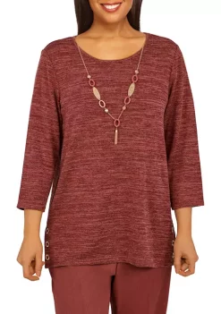 Outlet 🔔 Alfred Dunner Petite Sorrento Mélange Grommet Trim Top With Necklace 🌟