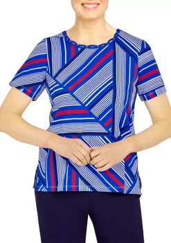 Best deal ⌛ Alfred Dunner 👩 Women's American Dream Stripe Patch Knit Top 🎁 -Alfred Dunner Sales Belk 1193