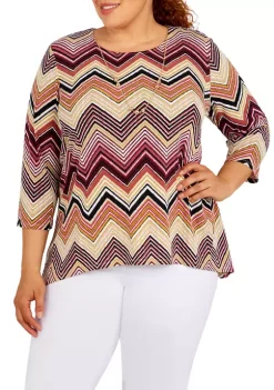 New 🎉 Alfred Dunner Plus Size Chevron Puff Print Top ✔️