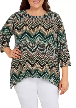 New 🎉 Alfred Dunner Plus Size Chevron Puff Print Top ✔️ -Alfred Dunner Sales Belk 1204