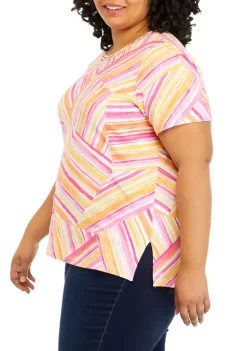 Deals ✨ Alfred Dunner Plus Size Striped Patchwork Print Top 🌟 -Alfred Dunner Sales Belk 1210