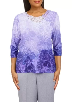 Promo 👏 Alfred Dunner Petite Medallion Ombré Print Top 🔔