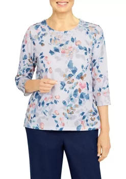 Wholesale β€οΈ Alfred Dunner π© Women's Shenandoah Valley Crew Neck 3/4 Sleeve Leaf Print Top π