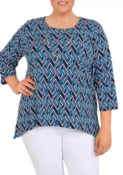 Discount 🎉 Alfred Dunner Plus Size Geometric Puff Print Knit Top 🔥 -Alfred Dunner Sales Belk 1233