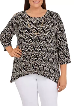 Discount 🎉 Alfred Dunner Plus Size Geometric Puff Print Knit Top 🔥 -Alfred Dunner Sales Belk 1234