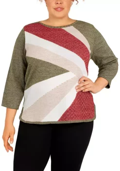 Top 10 ⭐ Alfred Dunner Plus Size Copper Canyon Color Block 3/4 Sleeve Sweater ✔️