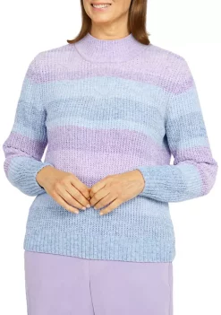 Cheapest 👏 Alfred Dunner 👩 Women's Victoria Falls Mock Neck Stripe Chenille Sweater 😉 -Alfred Dunner Sales Belk 1243
