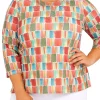 Cheap 🎉 Alfred Dunner Plus Size Copper Canyon Crew Neck Three-Quarter Sleeve Geo-Print Top ❤️ -Alfred Dunner Sales Belk 1248