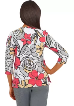 Cheap ⭐ Alfred Dunner 👩 Women's Empire State Crew Neck 3/4 Sleeve Floral Print Top ❤️ -Alfred Dunner Sales Belk 1255