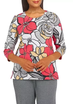 Cheap ⭐ Alfred Dunner 👩 Women's Empire State Crew Neck 3/4 Sleeve Floral Print Top ❤️ -Alfred Dunner Sales Belk 1256