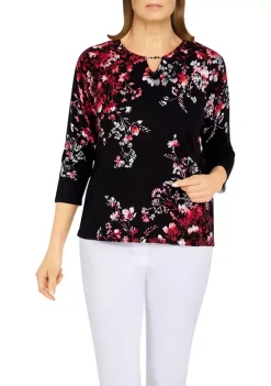 Promo 🥰 Alfred Dunner Plus Size Asymmetric Floral Print Sweater ⭐ -Alfred Dunner Sales Belk 1287