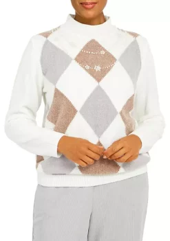 Discount 👍 Alfred Dunner Plus Size Stonehenge Mock Neck Long Sleeves Argyle Chenille Sweater 🌟 -Alfred Dunner Sales Belk 1291