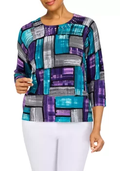 Discount 😉 Alfred Dunner 👩 Women's Classic Color Block Print Knit Sweater ❤️ -Alfred Dunner Sales Belk 1296