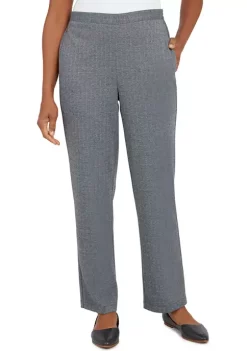 Promo 🔔 Alfred Dunner 👩 Women's Empire State Knit Herringbone Pull-On Straight Leg Short Length Pants ✨