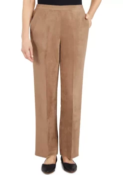 Coupon 👍 Alfred Dunner Petite Copper Canyon Suede Pull-On Straight Leg Pants In Regular Length 😉 -Alfred Dunner Sales Belk 1340