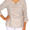 Promo 🔥 Alfred Dunner 👩 Women's Copper Canyon Split Neck 3/4 Bell Sleeve Top 🌟