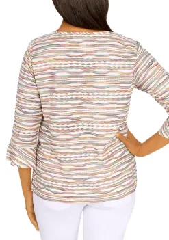 Promo 🔥 Alfred Dunner 👩 Women's Copper Canyon Split Neck 3/4 Bell Sleeve Top 🌟 -Alfred Dunner Sales Belk 1343